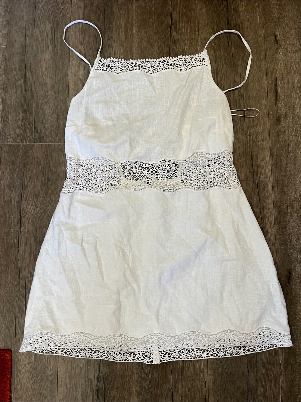 Abercrombie & Fitch White Cotton Lace-Trim Spaghetti Strap Mini Dress